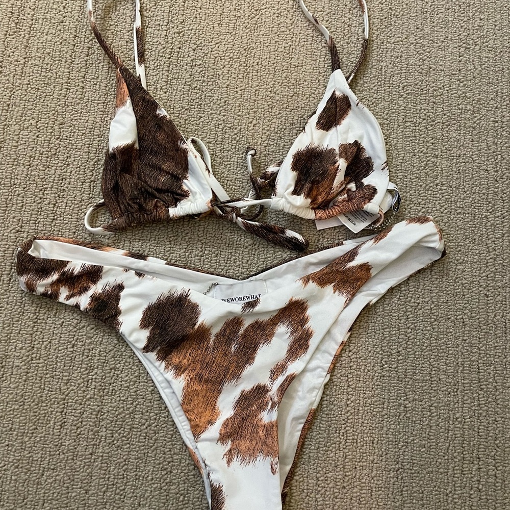 NWT WeWoreWhat Delilah bottom + Cooper swim top - cowhide bikini XS